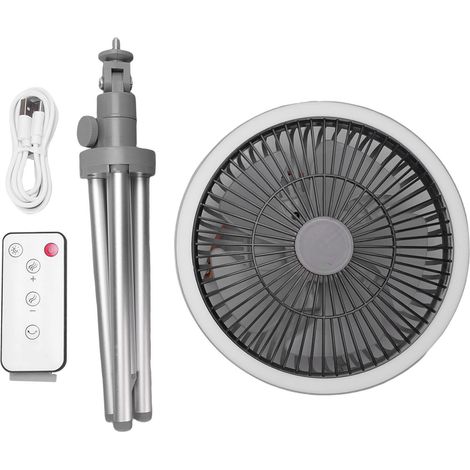 Ventilateur de Camping avec Trépied 3 en 1 Oscillant Portable avec Lumière et Chargeur USB pour Tente Pêche Picnic Gris