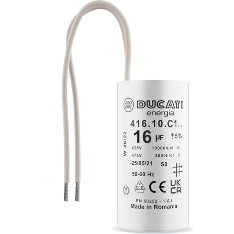 Condensateur 16 uF pour Moteur Monophasé - Utilisation pour Kärcher, Pompe de Piscine, Porte de Garage - 425V/450V/475V