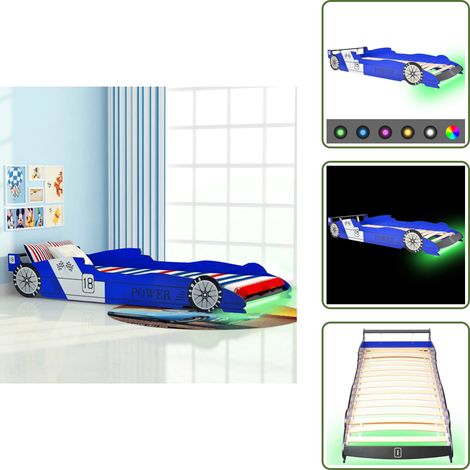 Kinderbett mit LED im Rennwagen-Design 90 x 200 cm Blau - Kinderbett - Holzbett - Jugendzimmer - Rennwagen Design - LED Beleuchtung (1/5)