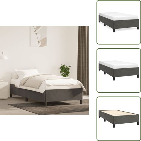 Cadre de lit sans matelas gris foncé 100x200 cm velours - Cadre De Lit - Lit Velours - Lit Double - Literie - Meuble Chambre (1/5)