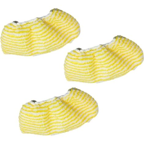 3 cabezales de fregona de microfibra redondos, recargables y lavables de color amarillo para suelos de cocina y baño. (1/4)