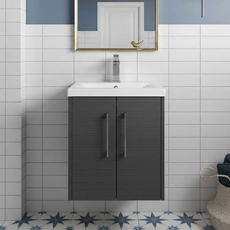 Hudson Reed Juno Wall Hung 2-Door Vanity Unit with Basin 2 500mm Wide - Graphite Grey (1/5)