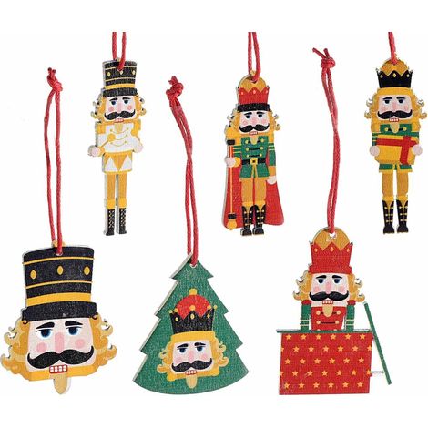 Decorazioni Natalizie per la Casa e l'Albero in Legno Addobbi Natalizi a Forma di Schiaccianoci Set 48 Pezzi Altezza 5,5 Cm (1/5)