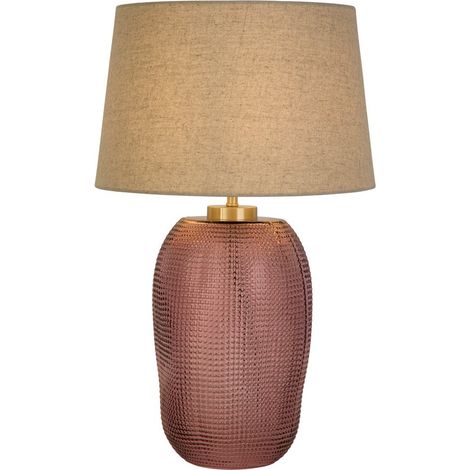 Searchlight Amethyst Lampe de table 1 lumière, verre rose avec abat-jour en lin naturel (1/4)