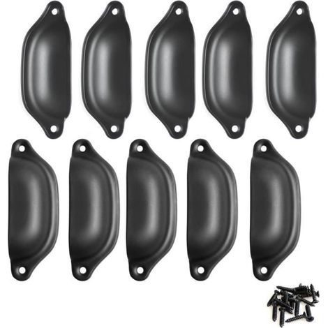 10 PCS 98mm Poignée de Coquille Vintage pour Tiroir Armoire Meuble Cuisine Noir (1/4)