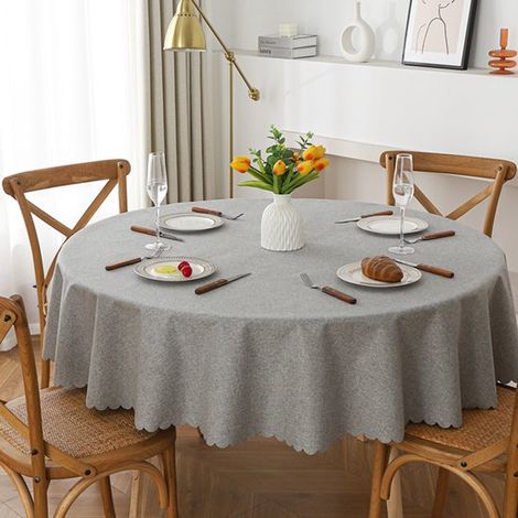 Mantel redondo de 120 cm de diámetro, tejido resistente y lavable, ideal para bufés, fiestas, cenas, bodas y baby showers (gris claro) (1/5)