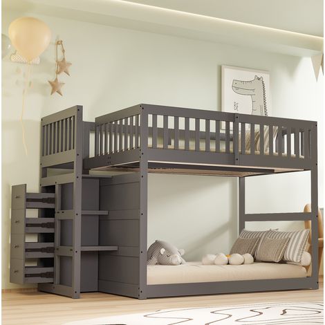 CHICFURN Letto a castello per bambini 140x200 cm in legno grigio con scala contenitore (1/5)