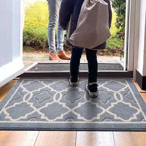 Paillasson Antidérapant,Tapis de Porte Intérieur et Extérieur Absorbant et Résistant,Tapis d'entrée Lavable en Machine,Anti-Poussière - 50 x 80 cm,Gris-- (1/5)