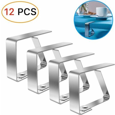 Pince à nappe, support de nappe 12 pièces, pince à nappe en acier inoxydable, pinces de couverture de table argent, pinces de nappe réglables, nappe à clip, pince à nappe pour plateaux de table 4cm (1/4)