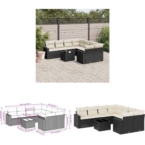 9-tlg. Garten-Sofagarnitur mit Kissen Schwarz Poly Rattan - Gartenmöbel Set - PE-Rattan Möbel - Outdoor Sofa - Esstisch Set - Balkonmöbel - Home & Living (1/3)