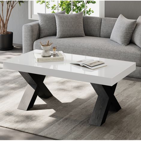 Table basse en MDF 100 x 50 x 40 cm blanc et noir, rectangulaire moderne pour salon (1/5)