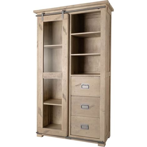vetrina in legno di Mango 100x45x175 sbiancato laccato RAILWAY 326