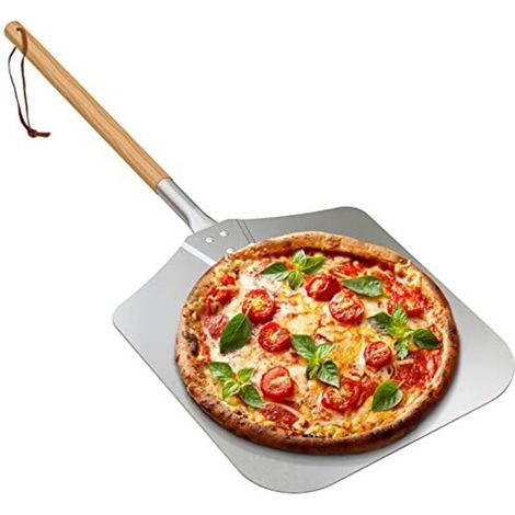 Four à pizza en métal résistant au feu avec manche en bois, adapté aux fours intérieurs et extérieurs. (1/4)