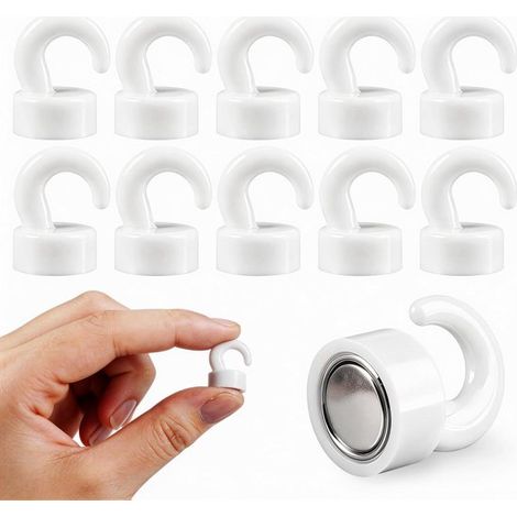 Mini magneti potenti con ganci adatti per ufficio, aula, nave da crociera e cucina, simpatici ganci magnetici al neodimio adatti per frigorifero, confezione da 10 (bianchi) (1/4)