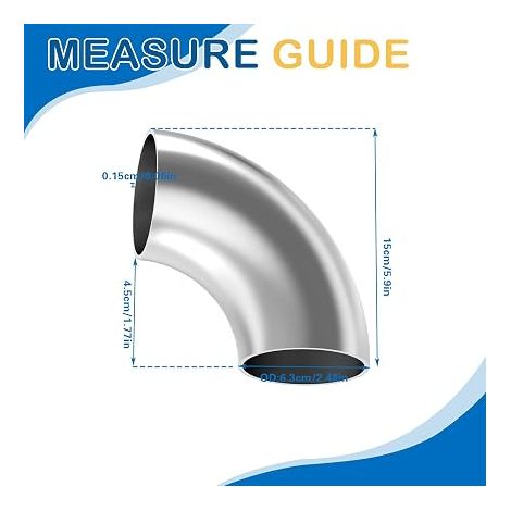 Stainless Steel Exhaust Pipe Elbow, 63mm OD 90 Degree Pipe Welding Elbow Exhaust Pipe Thickness 1.5mm, Car, Stair Rail (1/4)