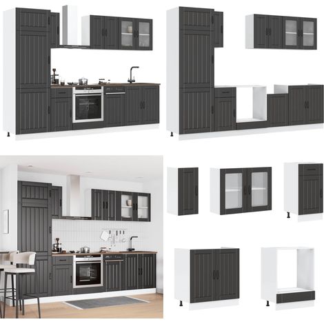 vidaXL 8-tlg. Küchenschrank-Set Kalmar Schwarz Holzwerkstoff (1/5)