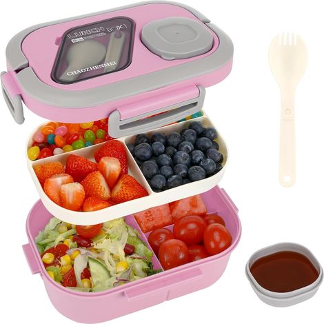 Bento Lunch Box, Lunch Box Enfant Adulte Boîte 1200ml avec 3 Compartiments, Anti-Fuite Lunchbox, sans BPA, pour Lave-vaisselle, École Pique-Nique Travail (vert) (Vert) (1/5)