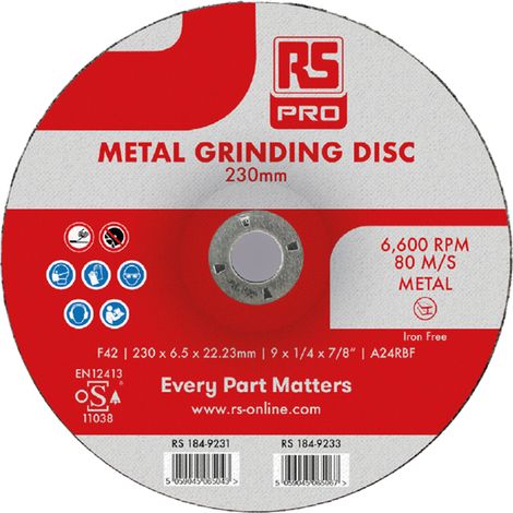 Disque abrasif RS PRO, P60, Ø 230mm, par 5 ( Prix pour Paquet de 5 )