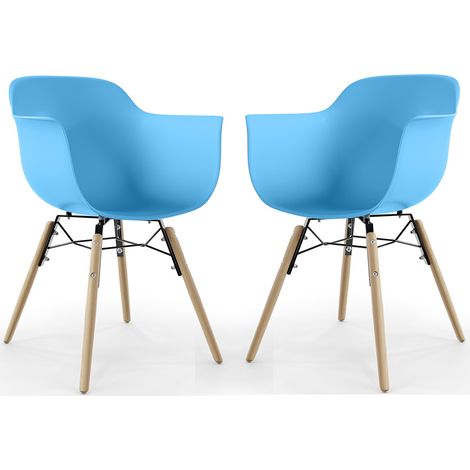 Dining Chair - Scandinavian Design - Wooden Legs - Pack of 2 - Nordika Blue