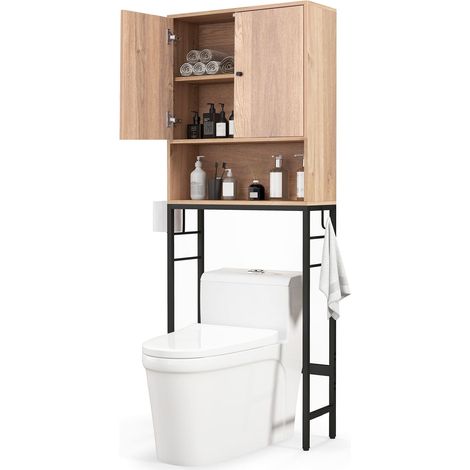 COSTWAY Over The Toilet Storage Cabinet Free Standing Toilet Rack-Natural (1/5)