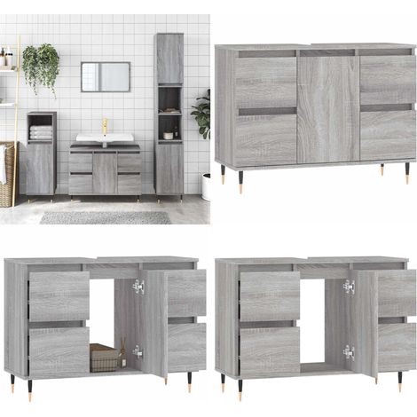 Badschrank Grau Sonoma 80x33x60 cm Holzwerkstoff - Badeschrank - Badmöbel - Holzwerkstoff - Grauer Badschrank - Badezimmerorganisation - Home & Living
