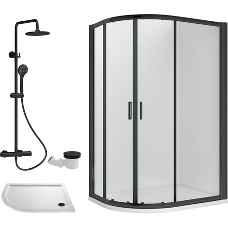 Balterley Almington Quadrant Offset Left Bundle: Tray, Round Kit & Waste, 1000 x 800 mm White/Black
