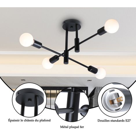 Metal E27 Ceiling Light Modern Industrial Ceiling Lamp 4 Edison Sockets Chandelier Indoor Lighting for Living Room Bedroom Cafe Black (1/5)