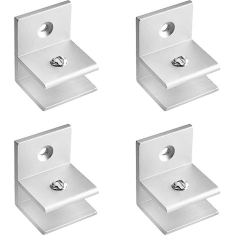 Clips de fixation pour panneaux de verre- supports d'étagère en verre réglables de type F argentés de 8 à 10 mm- adaptés aux chambres- salles de bains et cuisines. Lot de 4. (1/4)