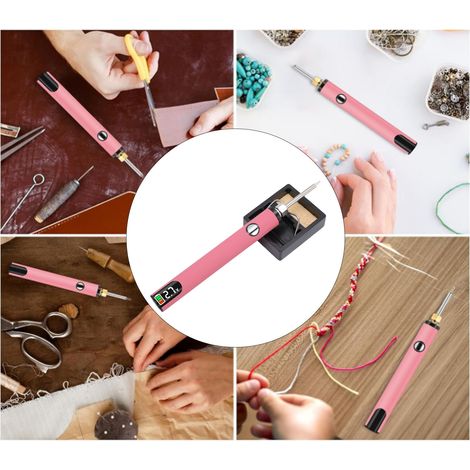 Stylo brûleur de fils rechargeable à écran numérique portable rose pour bijoux perles cuir couture tissage cordage (1/5)