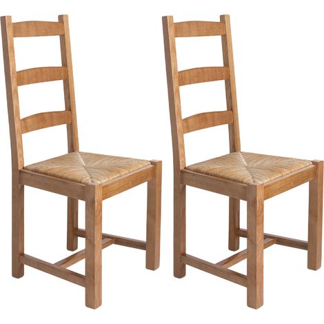 M&S – Lot de 2 chaises en hêtre massif chêne clair – Assise en paille confortable – Design intemporel pour tous les intérieurs – Dimensions 41x44,5x102 cm