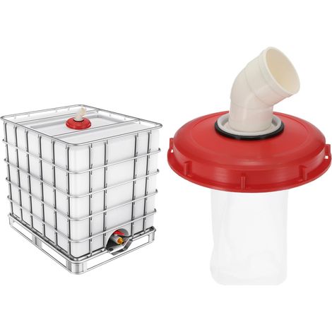 245 mm IBC Filter Cover, 45° Plastic Hose Adapter IBC Tote for Rainwater Tank 1000L with Washable Nylon Filter for 275 Gallon Water Tanks, Red/White (1/5)