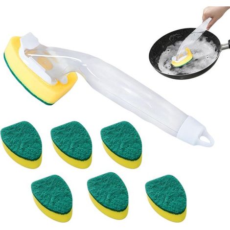 Lot de 8 brosses à vaisselle avec manche ergonomique et 7 têtes remplaçables, brosse à récurer multifonction, 25 cm (1/5)