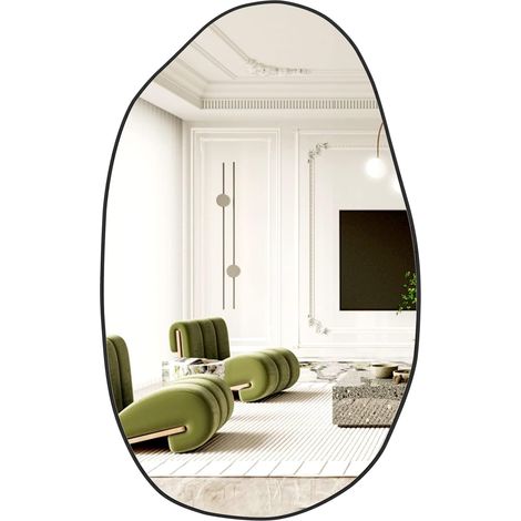 Miroir Mural irrégulier, Miroir asymétrique Grand Format Unique pour Salle de Bain, Noir à Fixer au Mur, 85 x 52 cm Forme Moderne, pour Salon ou entrée (1/5)