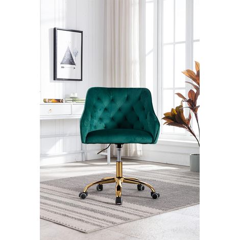Velvet Swivel Office Chair, Dressing Table Chair, Fabric Office Chair, Pretty Novelty Office Chair, Gold Office Chair for Girls, 360° Adjustable Reception Chair (1/5)