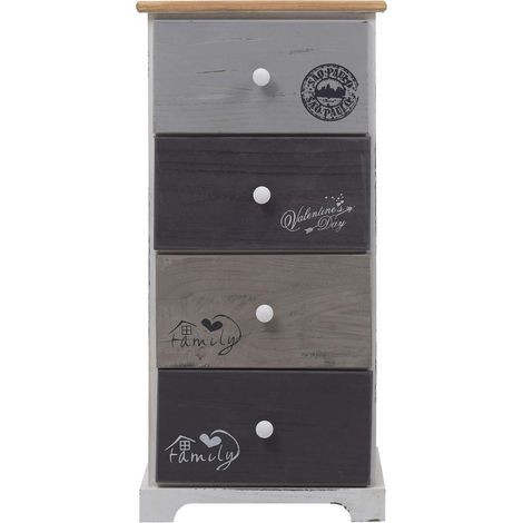 Mobili Rebecca – Commode enfant 4 tiroirs en bois de paulownia – Dimensions H 72 cm x L 35 cm x P 27 cm – Design shabby chic blanc et gris – Prête à l'emploi (1/5)