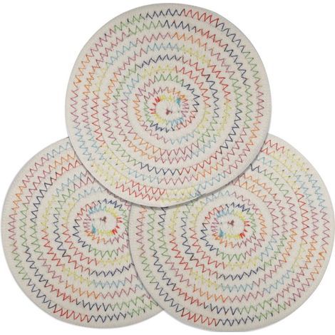 Weißes 3-teiliges Set: Untersetzer aus 100 % Baumwollkordel, 17,8 cm Durchmesser. (1/5)