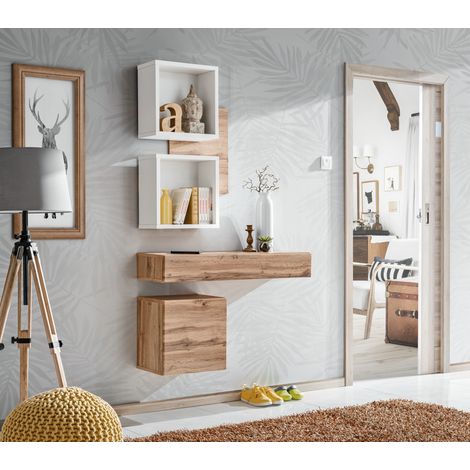 Ensemble meuble mural Easy III - L 100 x P 30 x H 170 cm - Marron et blanc - Livraison gratuite (1/4)
