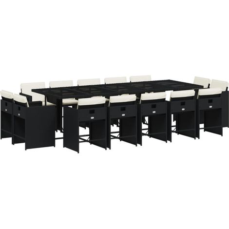 vidaXL Set da Pranzo da Giardino 15 pz con Cuscini Nero in Polyrattan