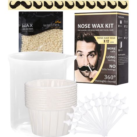 Kit de cire de nez universel pour hommes et femmes, 100g de cire 20 applicateurs, 10 pochoirs, épilation nasale indolore (1/5)