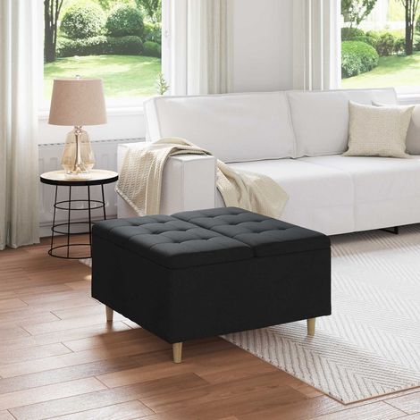 Aufbewahrungsottomane mit Kissen Schwarz 80 x 80 x 45 cm Stoff