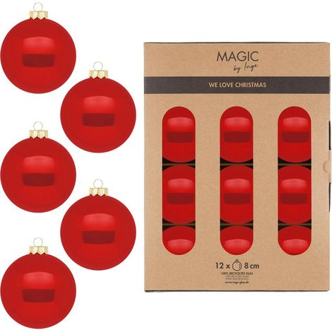 CONFEZIONE 12 PALLE IN VETRO ROSSO MODERNO DIAMETRO 8 CM