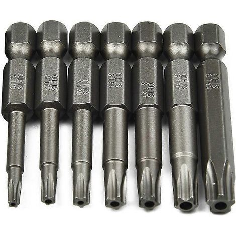Lot de 7 tournevis Torx magnétiques à cinq pans, mandrin hexagonal 1/4" de 50 mm, pour perceuses électriques et pneumatiques portatives. (1/5)