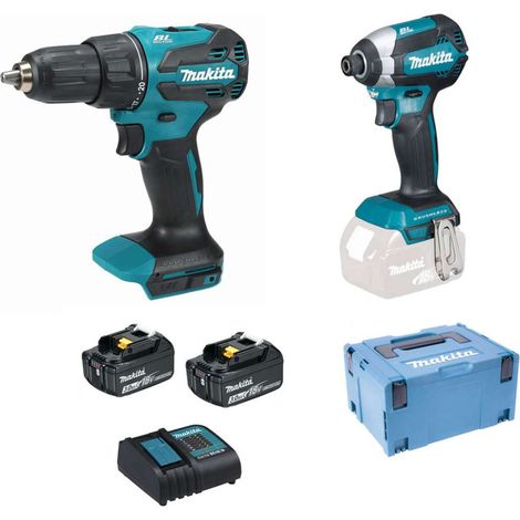 Makita - 18V Akku-Set mit Schlagbohrmaschine und Schlagschrauber, 2x Akku 3,0 Ah Li-Ion, Ladegerät DLX2537SJ