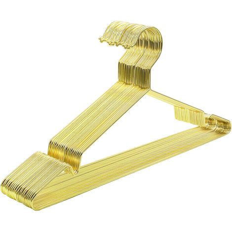 Lot de 20 Cintres, Métal chromé, Antirouille, Finition dorée, Encoches antiglisse, Pour armoire et étendoir, 42 cm (1/5)