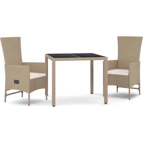 Maison Exclusive - Set da Pranzo da Giardino 3 pz con Cuscini Beige in Polyrattan (1/5)