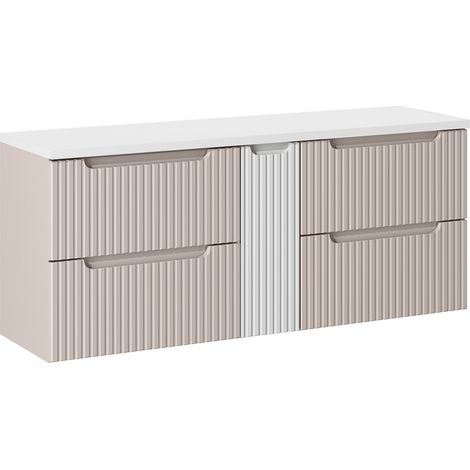Meuble sous-vasque 140cm 4 tiroirs plan de toilette Riva Cachemire et Blanc