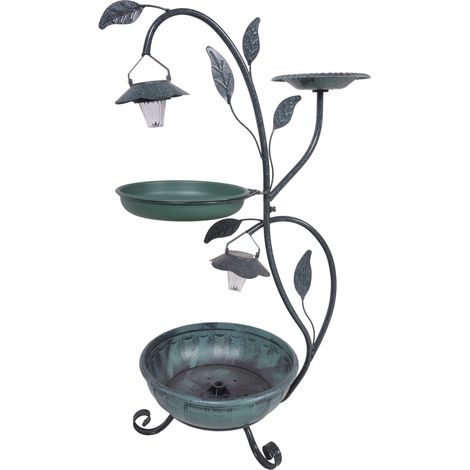 Blumen Pflanz Ständer Untertopf Vogelbad Außen Solar Steh Lampe Garten Vogeltränke grün (1/5)