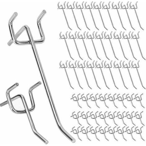 50 Pcs Crochets pour Panneau Perforé Crochets pour Panneau Perforé Porte Panneau Mural Crochets Muraux pour l'Affichage Au Détail 10 cm et 5 cm Crochet Simple Ensemble (1/4)