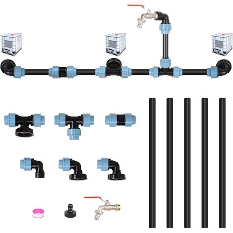 Raccord cuve 1000 litres, Kit de Raccordement IBC pour 3 IBC Côte à Côte/Réservoirs de Pluie avec Col de Cygne de 3/4" Côte à Côte/Réservoirs de Pluie avec Col de Cygne de 3/4" (1/5)