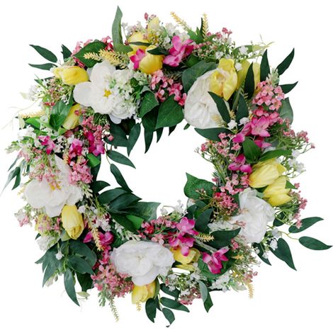 Dekorativer künstlicher Frühlingsblumenkranz für die Haustür, für drinnen und draußen, festliche Wanddekoration, 50 cm (1/3)